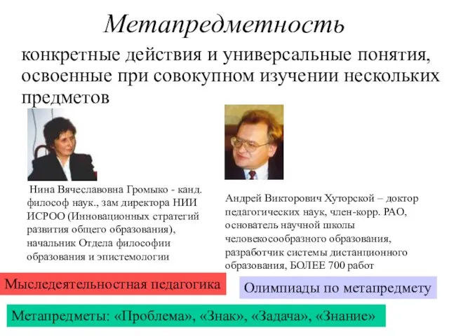 Метапредметность конкретные действия и универсальные понятия, освоенные при совокупном изучении нескольких предметов