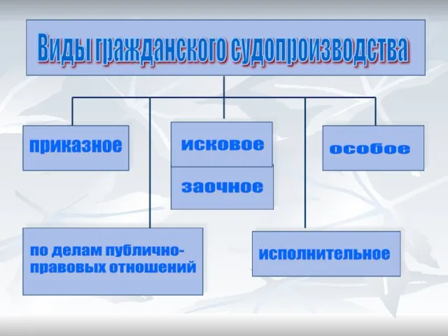 Виды гражданского судопроизводства приказное исковое заочное особое исполнительное по делам публично- правовых отношений