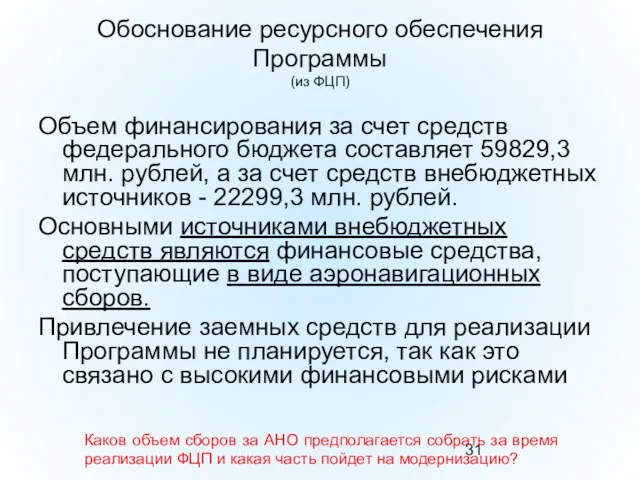 Обоснование ресурсного обеспечения Программы (из ФЦП) Объем финансирования за счет средств федерального