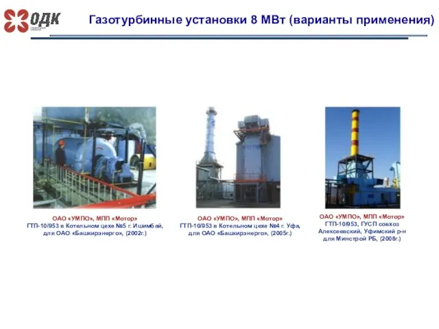 Газотурбинные установки 8 МВт (варианты применения) ОАО «УМПО», МПП «Мотор» ГТП-10/953 в