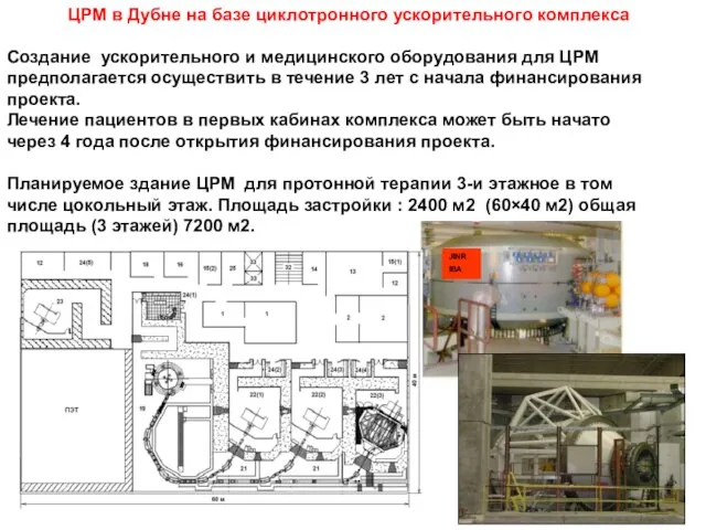 ЦРМ в Дубне на базе циклотронного ускорительного комплекса Создание ускорительного и медицинского