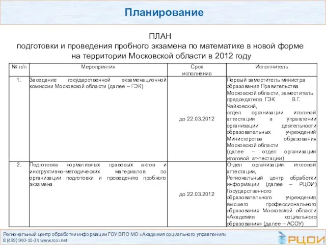 Региональный центр обработки информации ГОУ ВПО МО «Академия социального управления» 8 (499)