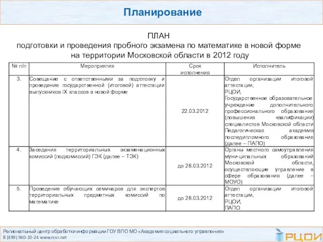 Региональный центр обработки информации ГОУ ВПО МО «Академия социального управления» 8 (499)