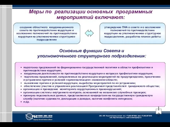 Меры по реализации основных программных мероприятий включают: создание областного координационного совета по