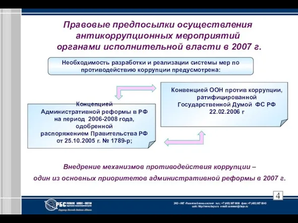 Правовые предпосылки осуществления антикоррупционных мероприятий органами исполнительной власти в 2007 г. Внедрение