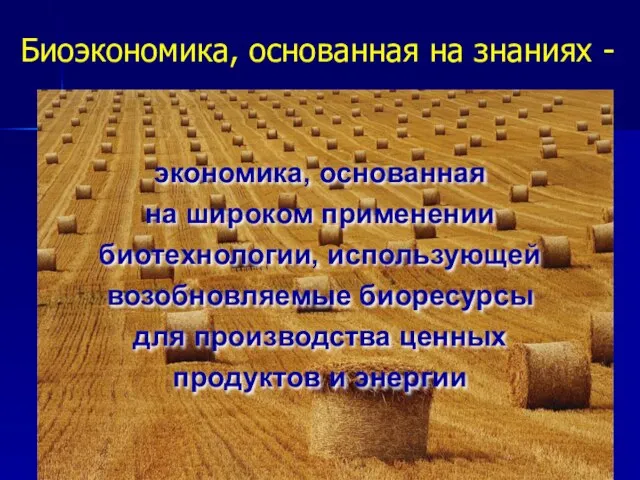 экономика, основанная на широком применении биотехнологии, использующей возобновляемые биоресурсы для производства ценных