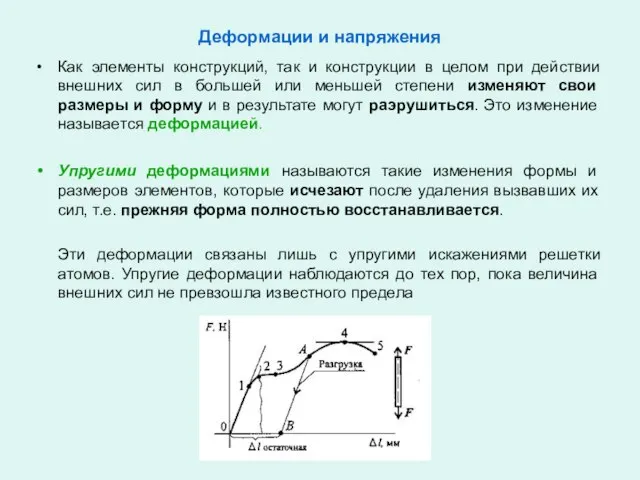 Деформации и напряжения Как элементы конструкций, так и конструкции в целом при