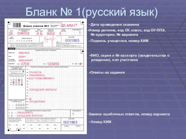 Бланк № 1(русский язык) ДД ММ ГГ 26 004002 9002 3 1