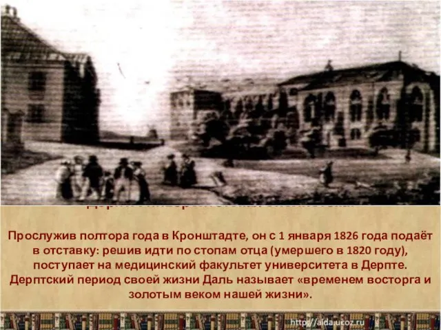 Дерпт. Университетская библиотека. Прослужив полтора года в Кронштадте, он с 1 января