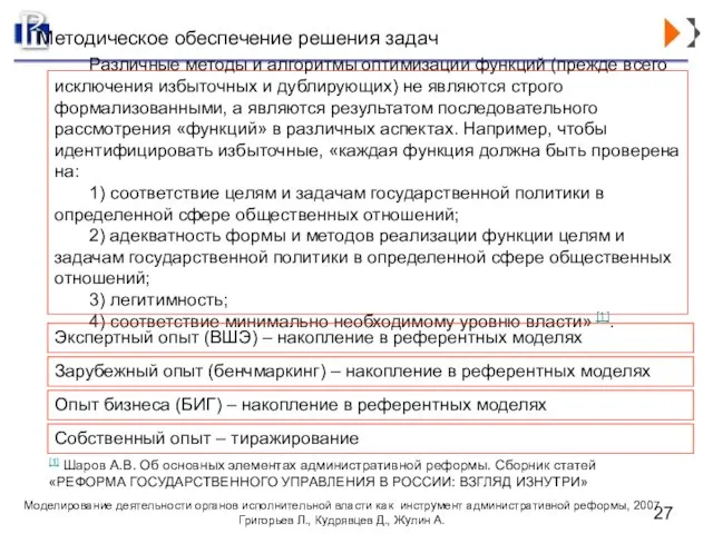 Методическое обеспечение решения задач Различные методы и алгоритмы оптимизации функций (прежде всего