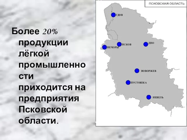 Более 20% продукции лёгкой промышленности приходится на предприятия Псковской области. ПСКОВ ПЕЧОРЫ