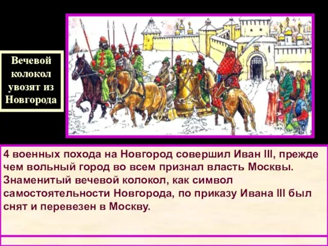 Вечевой колокол увозят из Новгорода ПОКОРЕНИЕ НОВГОРОДА Вольный Новгород перестал соблюдать условия