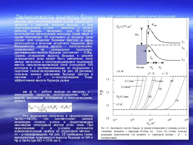 Зависимость высоты барьера от уровня легирования. Чтобы получить большую высоту барьера Шоттки,