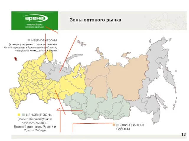 Зоны оптового рынка ■ ■ ЦЕНОВЫЕ ЗОНЫ (зоны либерализуемого оптового рынка) –