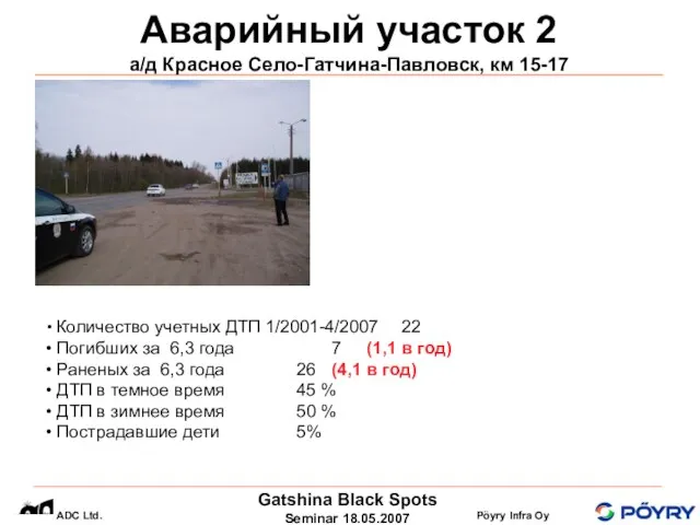 Аварийный участок 2 а/д Красное Село-Гатчина-Павловск, км 15-17 Количество учетных ДТП 1/2001-4/2007