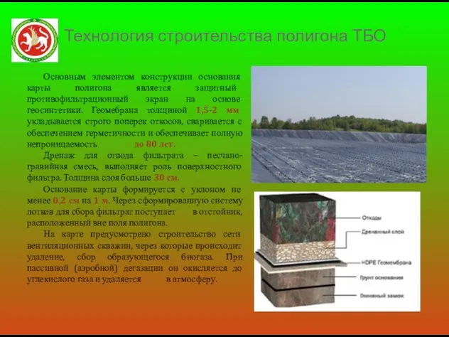 Технология строительства полигона ТБО Основным элементом конструкции основания карты полигона является защитный