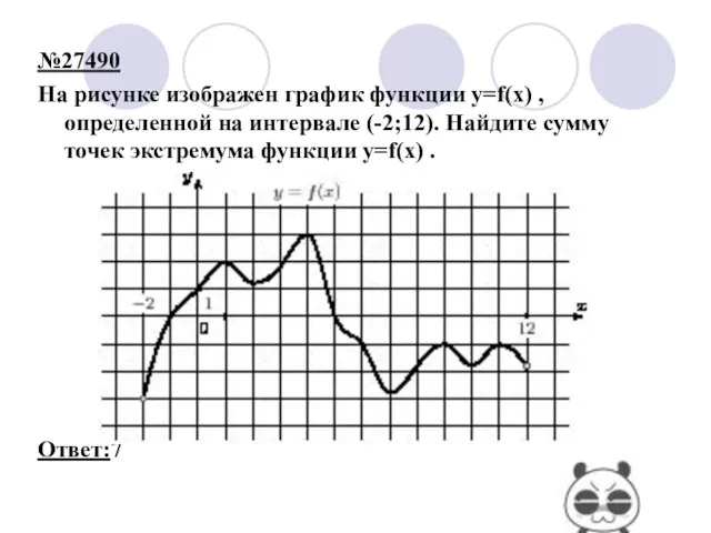 №27490 На рисунке изображен график функции y=f(x) , определенной на интервале (-2;12).