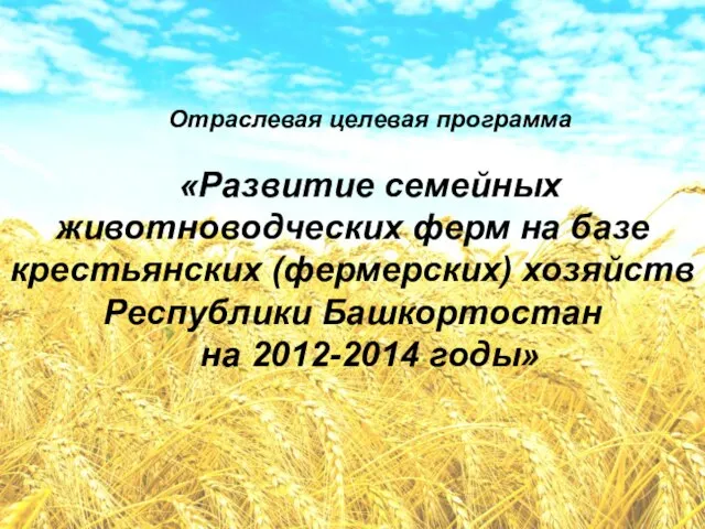 Отраслевая целевая программа «Развитие семейных животноводческих ферм на базе крестьянских (фермерских) хозяйств