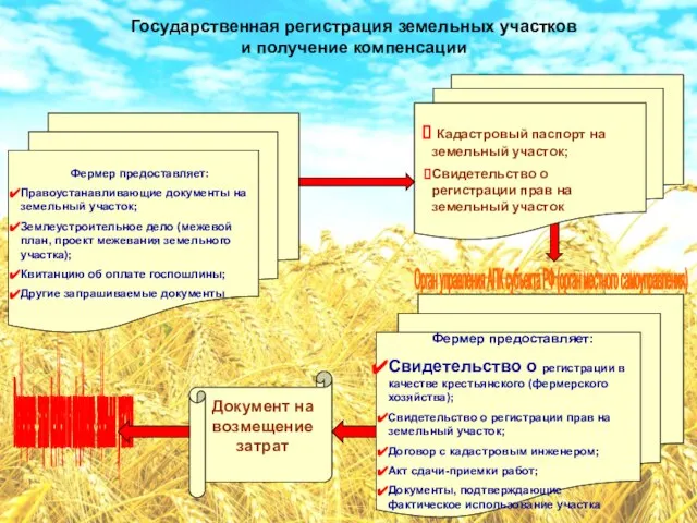 Государственная регистрация земельных участков и получение компенсации Фермер предоставляет: Правоустанавливающие документы на