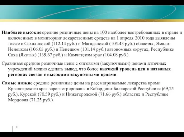 Наиболее высокие средние розничные цены на 100 наиболее востребованных в стране и