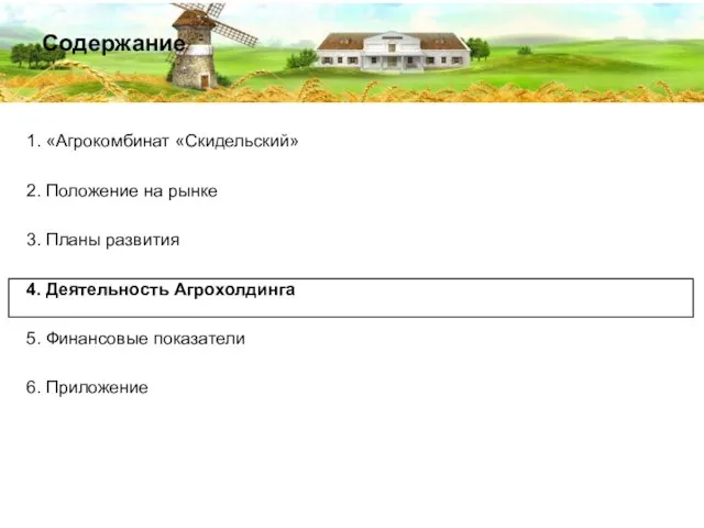 Содержание 1. «Агрокомбинат «Скидельский» 2. Положение на рынке 3. Планы развития 4.