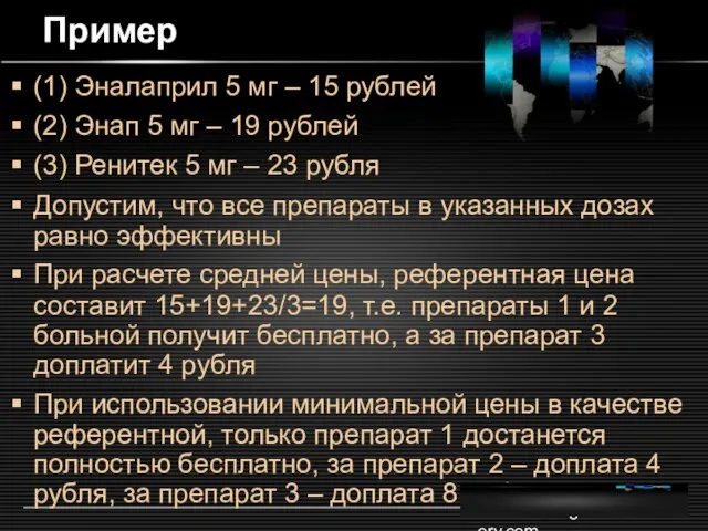 www.themegallery.com Пример (1) Эналаприл 5 мг – 15 рублей (2) Энап 5