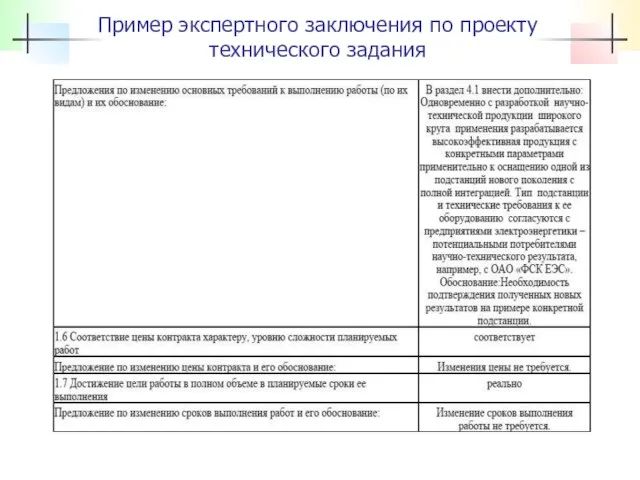 Пример экспертного заключения по проекту технического задания