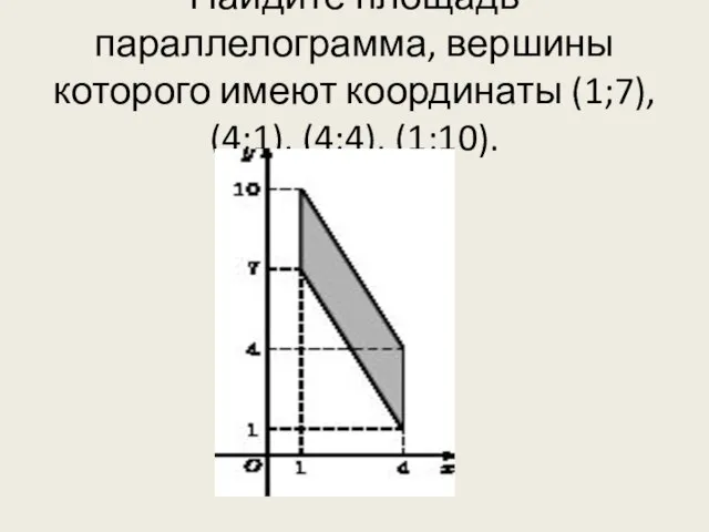 Найдите площадь параллелограмма, вершины которого имеют координаты (1;7), (4;1), (4;4), (1;10).