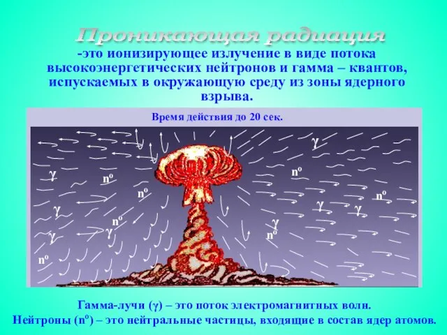 Проникающая радиация -это ионизирующее излучение в виде потока высокоэнергетических нейтронов и гамма