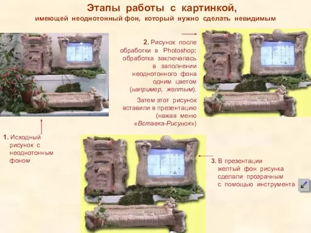 Этапы работы с картинкой, имеющей неоднотонный фон, который нужно сделать невидимым