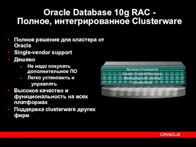 Oracle Database 10g RAC - Полное, интегрированное Clusterware Полное решение для кластера