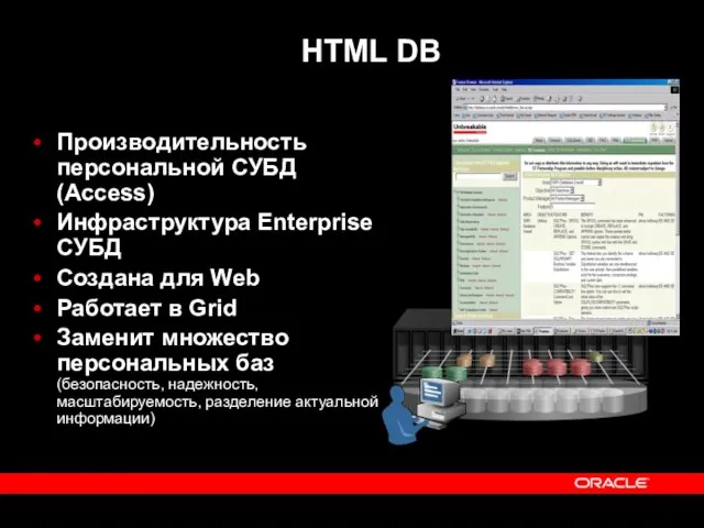 HTML DB Производительность персональной СУБД (Access) Инфраструктура Enterprise СУБД Создана для Web