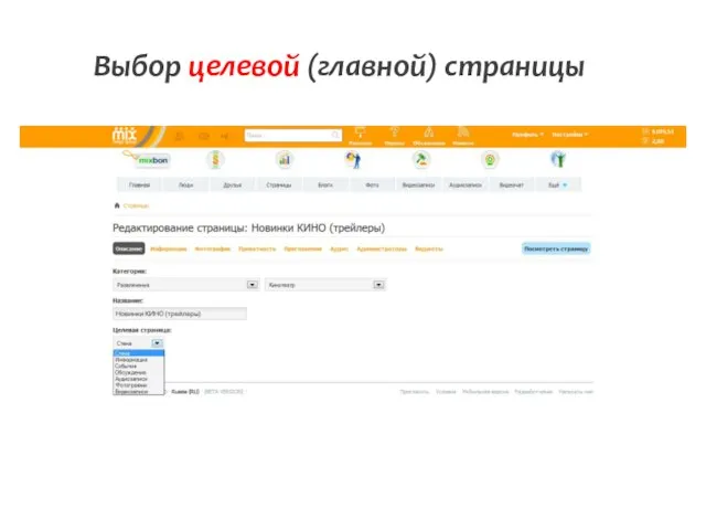 Выбор целевой (главной) страницы