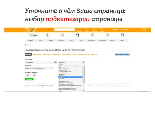 Уточните о чём Ваша страница: выбор подкатегории страницы