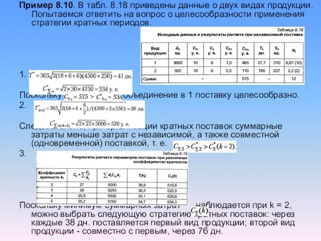 Пример 8.10. В табл. 8.18 приведены данные о двух видах продукции. Попытаемся