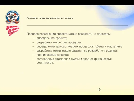 Подэтапы процесса исполнения проекта Процесс исполнения проекта можно разделить на подэтапы: определение