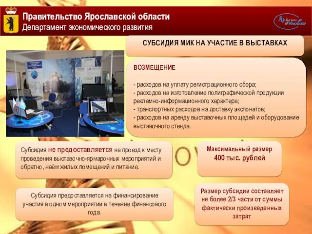 Правительство Ярославской области Департамент экономического развития ВОЗМЕЩЕНИЕ - расходов на уплату регистрационного