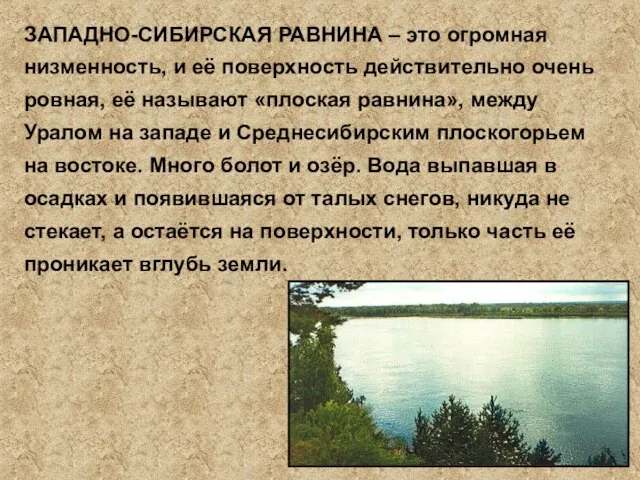 ЗАПАДНО-СИБИРСКАЯ РАВНИНА – это огромная низменность, и её поверхность действительно очень ровная,