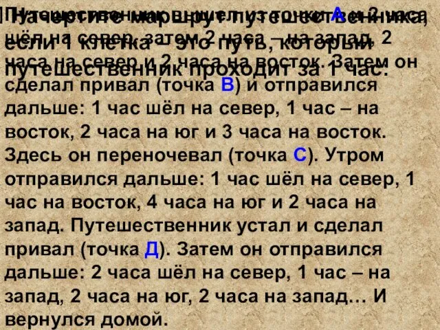 Начертите маршрут путешественника, если 1 клетка – это путь, который путешественник проходит