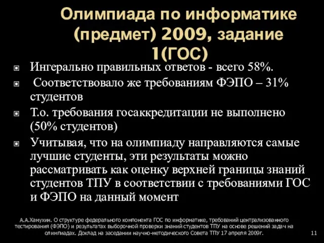 Олимпиада по информатике (предмет) 2009, задание 1(ГОС) Ингерально правильных ответов - всего