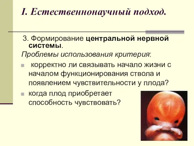 I. Естественнонаучный подход. 3. Формирование центральной нервной системы. Проблемы использования критерия: корректно