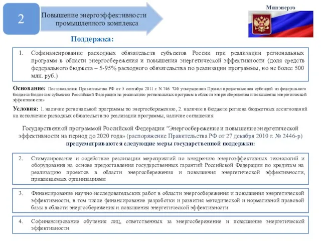 Поддержка: 1. Софинансирование расходных обязательств субъектов России при реализации региональных программ в