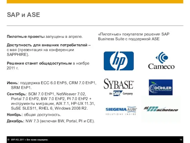 SAP и ASE Пилотные проекты запущены в апреле. Доступность для внешних потребителей