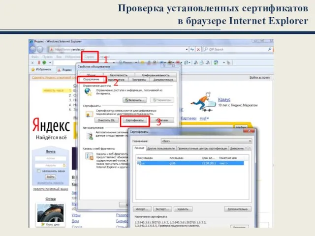 Проверка установленных сертификатов в браузере Internet Explorer