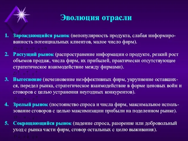 Зарождающийся рынок (непопулярность продукта, слабая информиро-ванность потенциальных клиентов, малое число фирм). Растущий