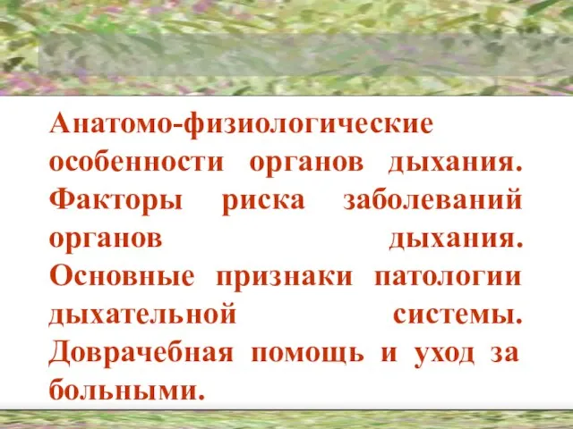 Анатомо-физиологические особенности органов дыхания. Факторы риска заболеваний органов дыхания. Основные признаки патологии