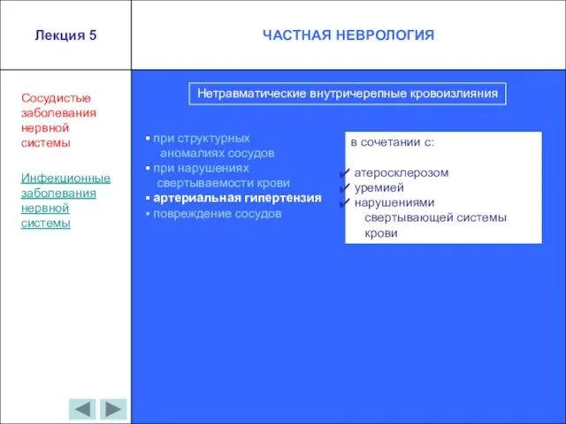 Сосудистые заболевания нервной системы Нетравматические внутричерепные кровоизлияния при структурных аномалиях сосудов при