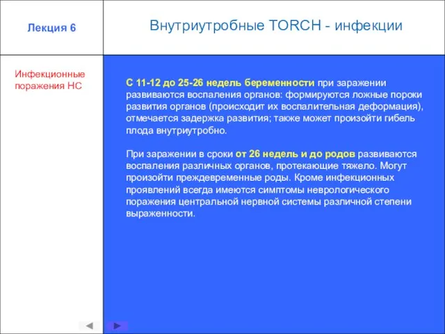 Инфекционныепоражения НС Лекция 6 С 11-12 до 25-26 недель беременности при заражении