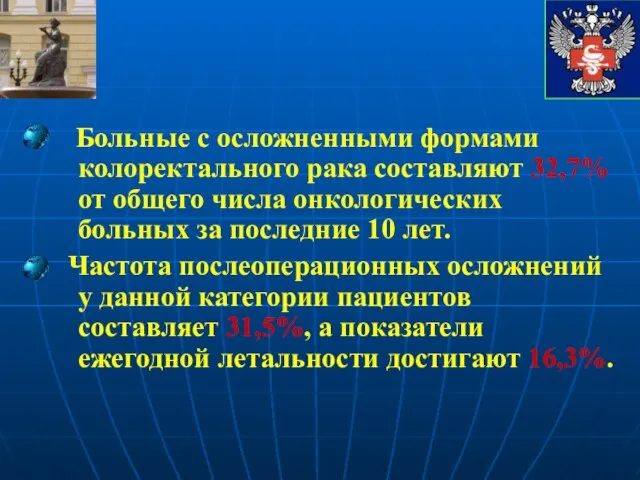 Больные с осложненными формами колоректального рака составляют 32,7% от общего числа онкологических