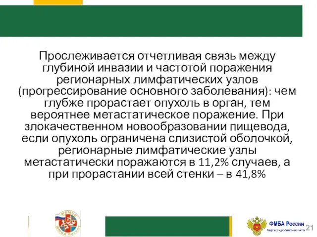 Прослеживается отчетливая связь между глубиной инвазии и частотой поражения регионарных лимфатических узлов